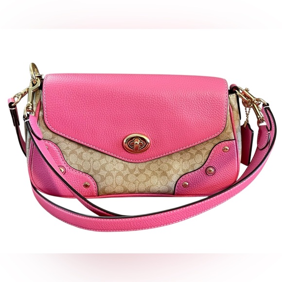 Coach Handbags - HP 💥☄️New Coach Vibrant Pink and Tan Millie Leather Crossbody Shoulder Bag SOLD!